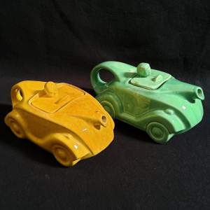Vintage Pair of Racing Car Teapots
