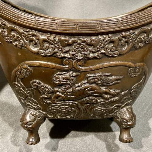 19th Century Chinese Patinated Bronze Boat Shaped Censor on Stand image-5