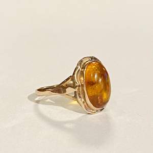 Vintage 9ct Gold Amber Cabochon Ring