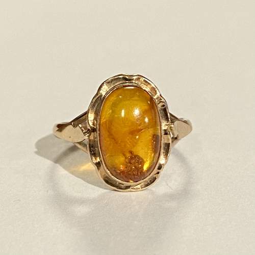 Vintage 9ct Gold Amber Cabochon Ring image-2