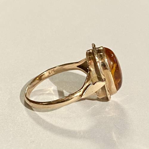 Vintage 9ct Gold Amber Cabochon Ring image-3