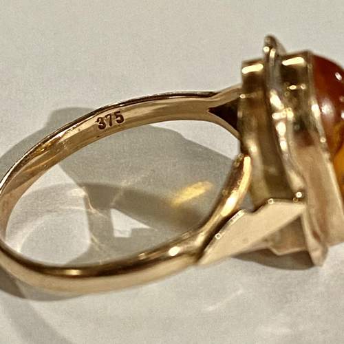 Vintage 9ct Gold Amber Cabochon Ring image-6