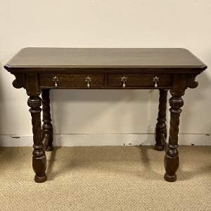Gothic Style Oak Two Drawer Writing Table