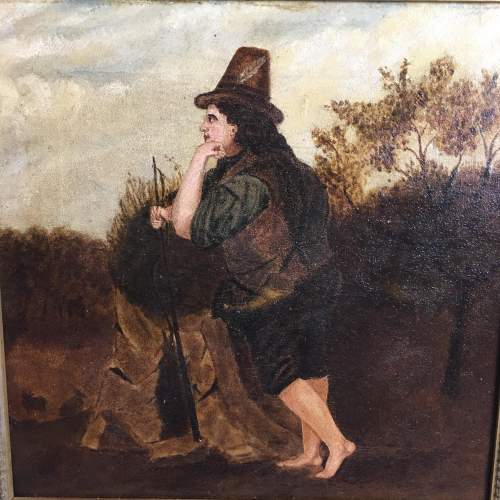 Antique Naive School Oil Painting Study of a Figure by a Haybale image-2