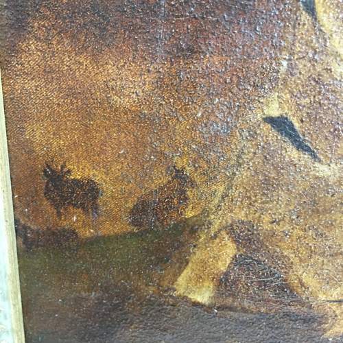 Antique Naive School Oil Painting Study of a Figure by a Haybale image-3