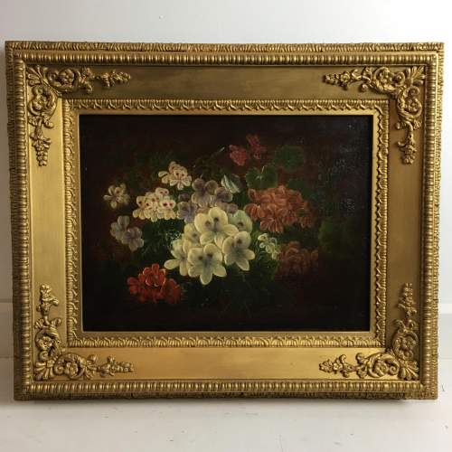 Antique Still Life of Mixed Flowers Oil on Board Monogrammed image-1