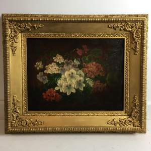 Antique Still Life of Mixed Flowers Oil on Board Monogrammed