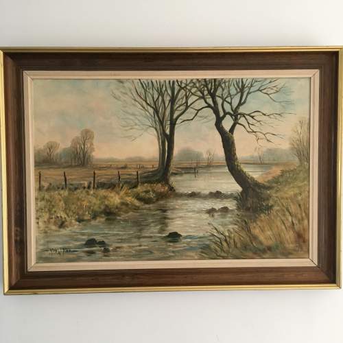 Mark W Pike Itchen River Landscape Oil on Canvas Signed and Framed image-1
