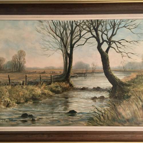 Mark W Pike Itchen River Landscape Oil on Canvas Signed and Framed image-3