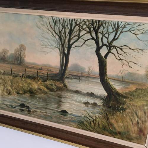 Mark W Pike Itchen River Landscape Oil on Canvas Signed and Framed image-4
