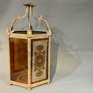 Victorian Gilt Brass and Stained Glass Lantern Shade