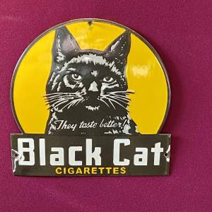 Vintage Enamel Black Cat Advertising Sign