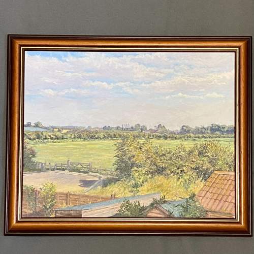 20th Century Framed Oil of View Towards Tetney image-1