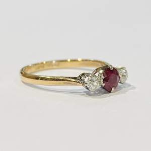 1920s 18ct Gold and Platinum Diamond and Ruby Ring