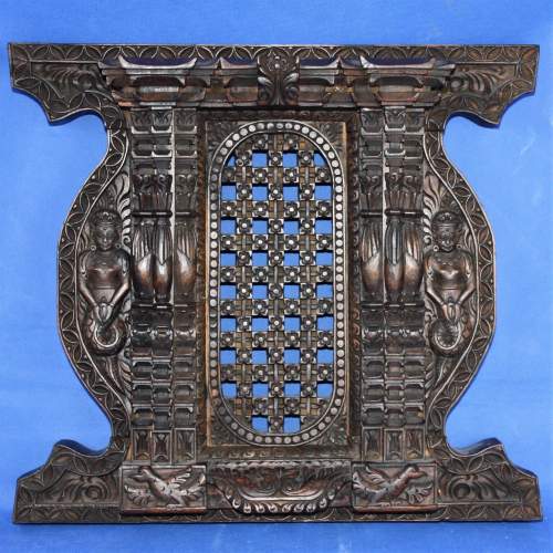 Carved Indian Wall Plaque Featuring Mythological Figures and Birds image-1