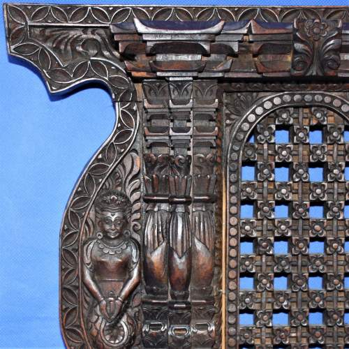 Carved Indian Wall Plaque Featuring Mythological Figures and Birds image-3