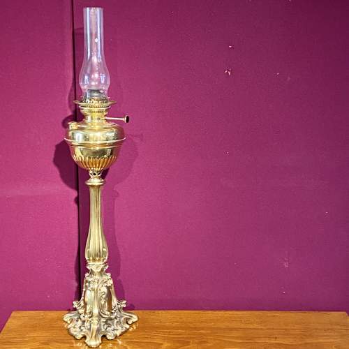 Art Nouveau Tall Brass Oil Lamp image-1