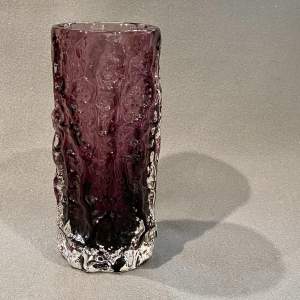 Whitefriars Medium Bark Vase in Aubergine Glass