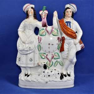 19th Century Staffordshire Pottery Figures with a Clock