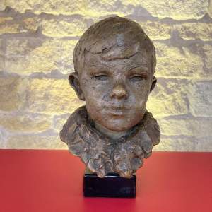 Patinated Plaster Bust of a Young Boy with Ruff Collar by Braus