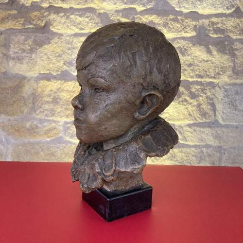 Patinated Plaster Bust of a Young Boy with Ruff Collar by Braus image-3