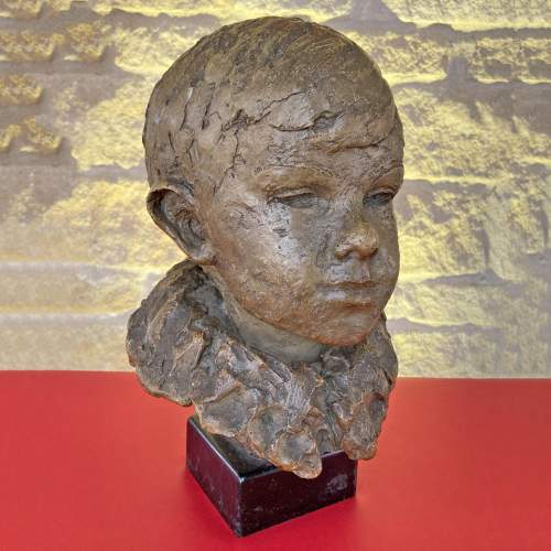 Patinated Plaster Bust of a Young Boy with Ruff Collar by Braus image-6