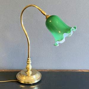 19th Century Green Glass and Brass Desk Lamp