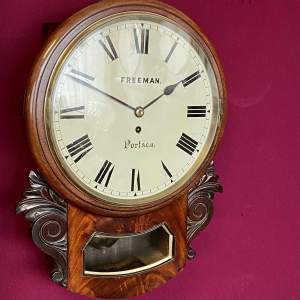 1850s Flame Mahogany Drop Dial Fusee Wall Clock