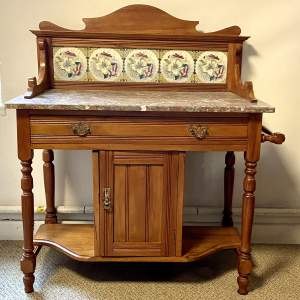 Vintage Satin Walnut Marble Topped Washstand