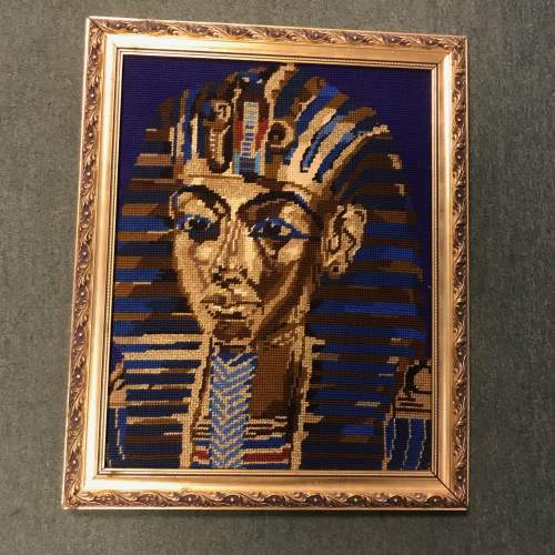 Vintage Tapestry of Tutankhamen in Decorative Giltwood Frame image-1