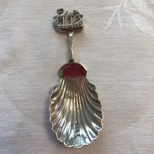 Berthold Muller Silver Caddy Spoon with Ship to Handle Circa 1900 image-1