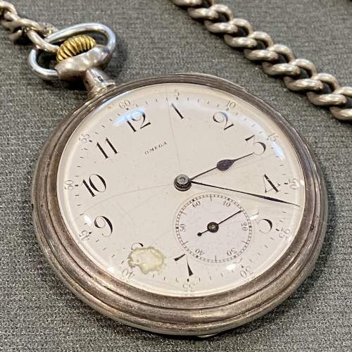 20th Century Omega Pocket Watch with Silver Albert Chain image-2
