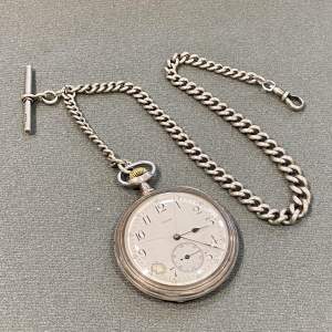 20th Century Omega Pocket Watch with Silver Albert Chain