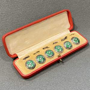 Set of Early 20th Century Silver and Green Enamel Shirt Buttons