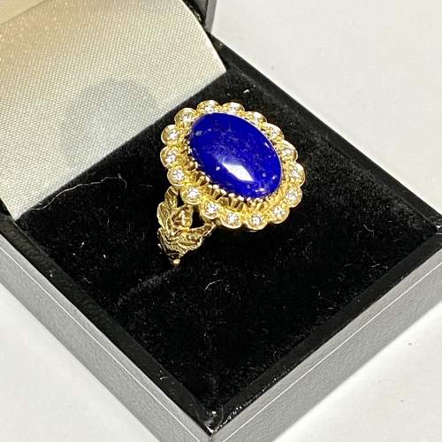 Vintage 18ct Gold Lapis Lazuli and Diamond Ring image-1