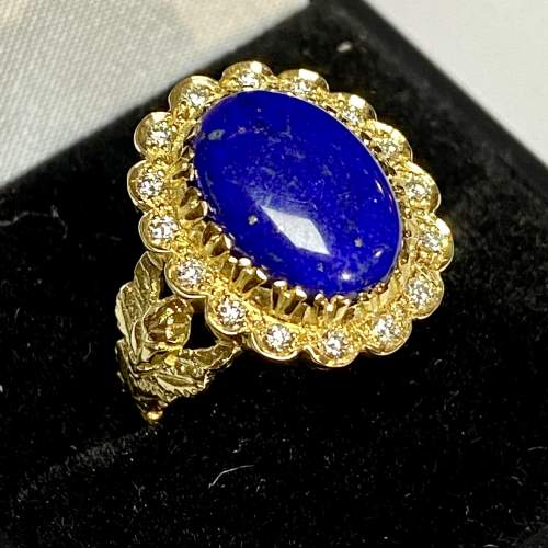 Vintage 18ct Gold Lapis Lazuli and Diamond Ring image-2