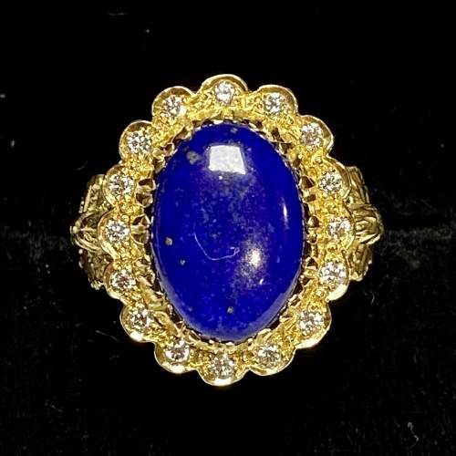 Vintage 18ct Gold Lapis Lazuli and Diamond Ring image-3