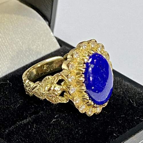 Vintage 18ct Gold Lapis Lazuli and Diamond Ring image-4
