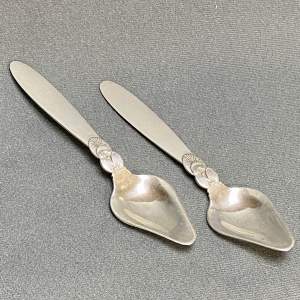 Pair of Georg Jensen Silver Cactus Pattern Grapefruit Spoons
