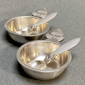 Pair of Georg Jensen Cactus Pattern Salts with Spoons
