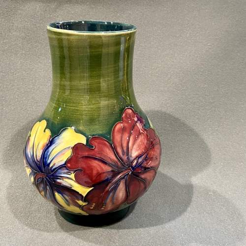 Walter Moorcroft Green Ground Hibiscus Vase image-1