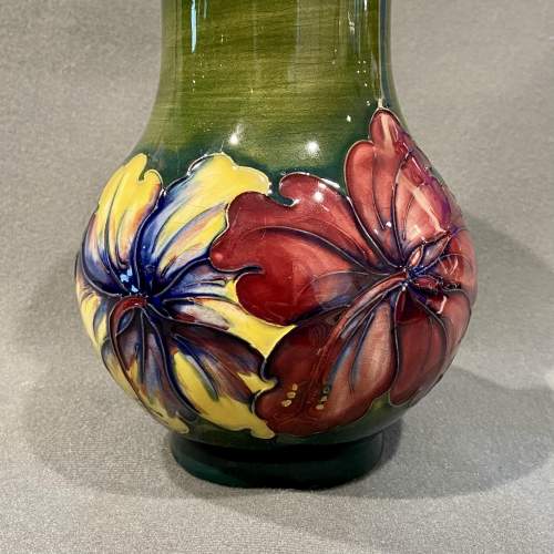 Walter Moorcroft Green Ground Hibiscus Vase image-2