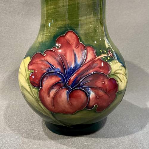 Walter Moorcroft Green Ground Hibiscus Vase image-3