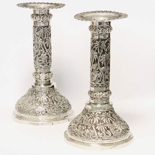 Rare Pair of Antique Anglo Indian Silver Candlesticks image-1