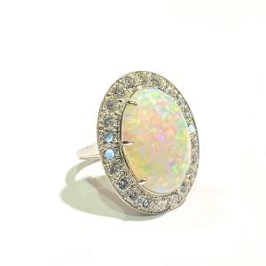 Platinum 10.3ct Opal and Diamond Ring