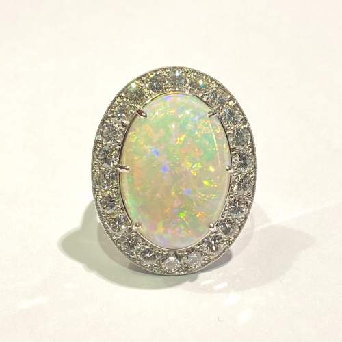 Platinum 10.3ct Opal and Diamond Ring image-2