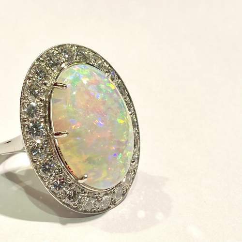 Platinum 10.3ct Opal and Diamond Ring image-3