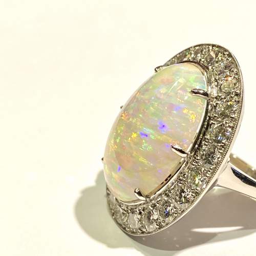 Platinum 10.3ct Opal and Diamond Ring image-4