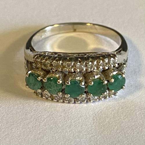 14ct White Gold Emerald and Diamond Ring image-1