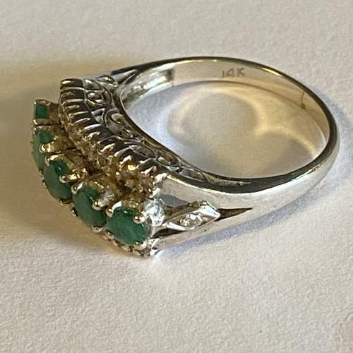 14ct White Gold Emerald and Diamond Ring image-3